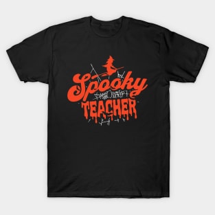 Cute Halloween Spooky Teacher Orange and Black School Halloween Witch T-Shirt